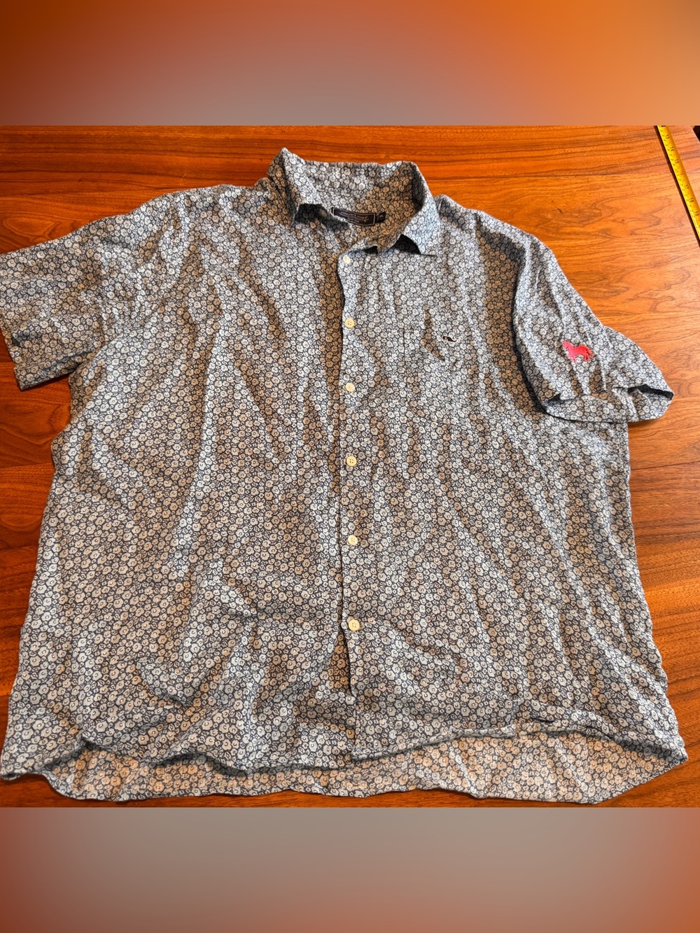 Vineyard Vines Men’s Linen SS Shirt Ditsy Floral Print w Horse on Sleeve EUC. XL